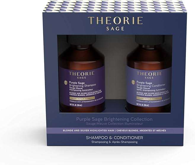 THEORIE Purple Sage Travel Set - Brightening Shampoo & Conditioner minis - Color Repair Formula - Eliminate Brassiness & Yellowing - Suited for Blonde & Highlighted Hair, Bottles 90mL each - Image 3