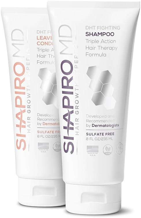 Shapiro MD Hair Growth Experts Shampoo and Leave in Conditioner, DHT Fighting Vegan Formula for Thinning Hair Developed by Dermatologists, Experience Healthier, Fuller Thicker Looking Hair, 1 Month - Image 1