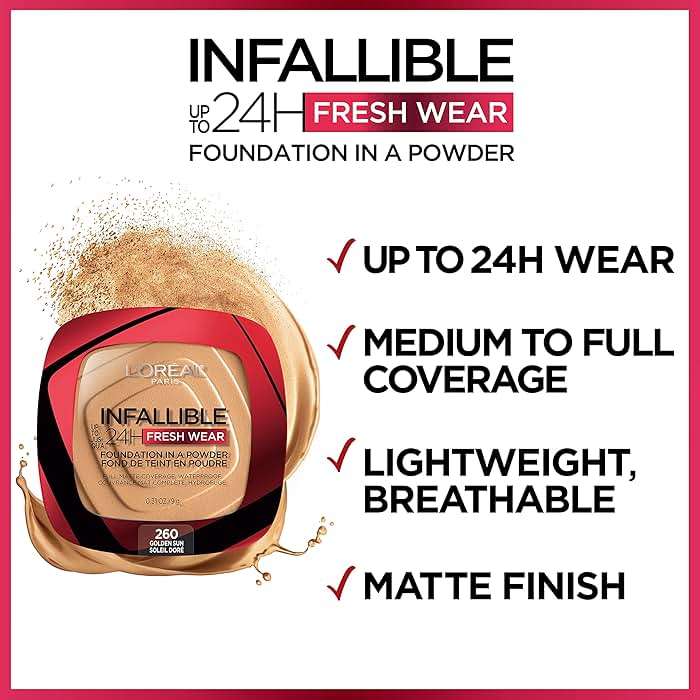 L'Oreal Paris Makeup Infallible Fresh Wear Foundation in a Powder, Up to 24H Wear, Waterproof, Golden Beige, 0.31 oz. (Packaging May Vary) - Image 6