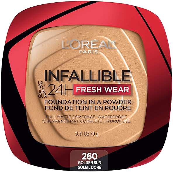 L'Oreal Paris Makeup Infallible Fresh Wear Foundation in a Powder, Up to 24H Wear, Waterproof, Golden Sun, 0.31 oz. (Packaging May Vary) - Image 1