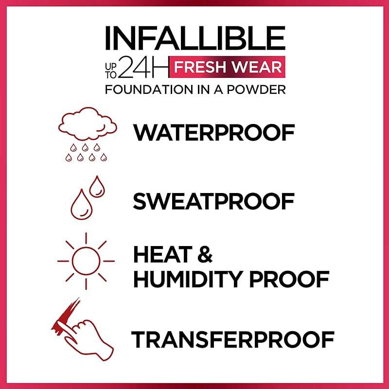 L'Oreal Paris Makeup Infallible Fresh Wear Foundation in a Powder, Up to 24H Wear, Waterproof, Golden Sun, 0.31 oz. (Packaging May Vary) - Image 7