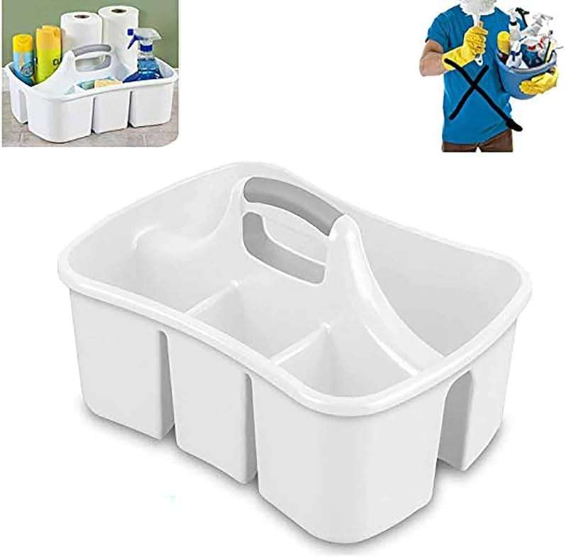 LavoHome Bath Caddie White - Totes with Divided Compartments and Handles for Organizing, Storing & Carrying Cleaning Supplies and Bathroom Accessories (Large Cleaning Caddy) - Image 1