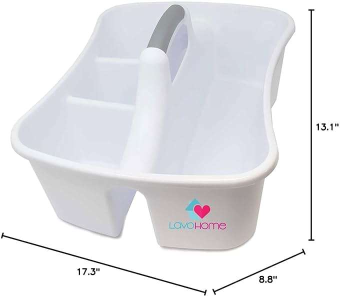 LavoHome Bath Caddie White - Totes with Divided Compartments and Handles for Organizing, Storing & Carrying Cleaning Supplies and Bathroom Accessories (Large Cleaning Caddy) - Image 2