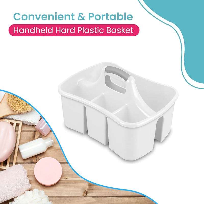 LavoHome Bath Caddie White - Totes with Divided Compartments and Handles for Organizing, Storing & Carrying Cleaning Supplies and Bathroom Accessories (Large Cleaning Caddy) - Image 3