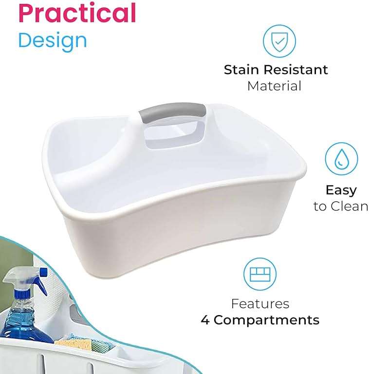 LavoHome Bath Caddie White - Totes with Divided Compartments and Handles for Organizing, Storing & Carrying Cleaning Supplies and Bathroom Accessories (Large Cleaning Caddy) - Image 6