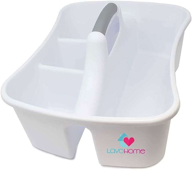 LavoHome Bath Caddie White - Totes with Divided Compartments and Handles for Organizing, Storing & Carrying Cleaning Supplies and Bathroom Accessories (Large Cleaning Caddy) - Image 8