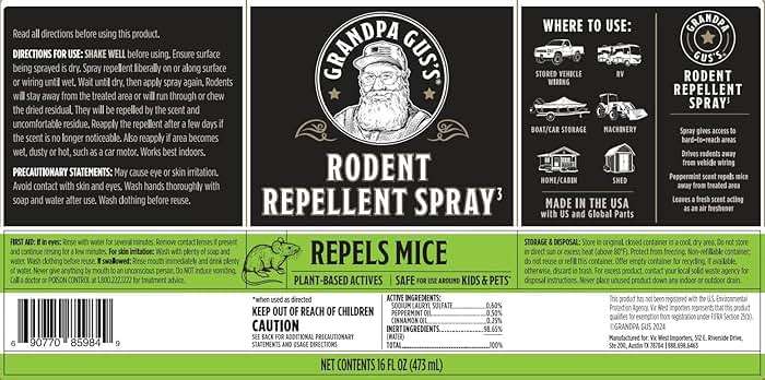 Grandpa Gus's Rodent Repellent Spray - Peppermint Oil Spray for Rodents & Mice - Plant-Based Mouse Deterrent for Cars, RVs, Garages & Indoor Spaces - Non-Staining Formula - 16 oz - Image 6