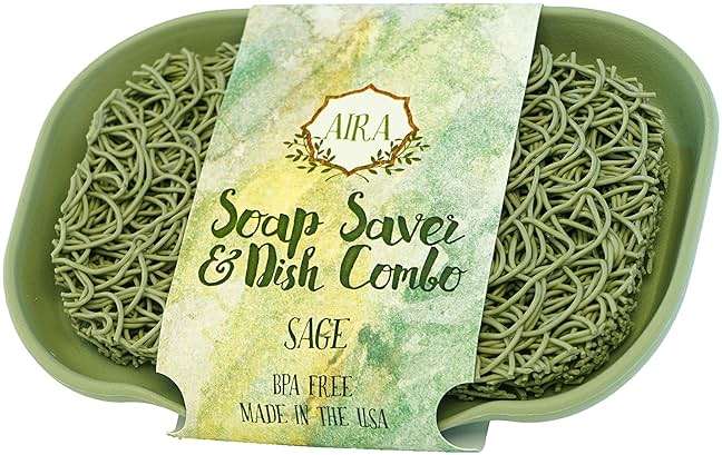 Aira Soap Saver - USA Made BPA Free Shower & Bath Holder - Drains Water, Circulates Air, Extends Soap Life - Fits All Dish Sets - Sage Combo - Image 2