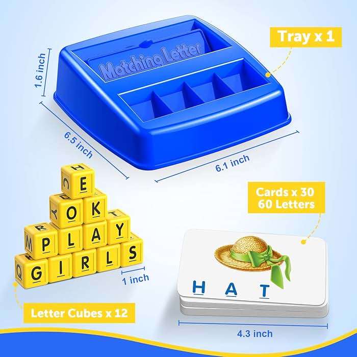 Learning Games for Kids Ages 3-8, Matching Letter Game for Kids Toys Ages 3-8 Educational Toys for 3-8 Year Olds Boys Girls Birthday Party Easter Gifts for 3-8 Year Olds Boys Girls Blue - Image 3