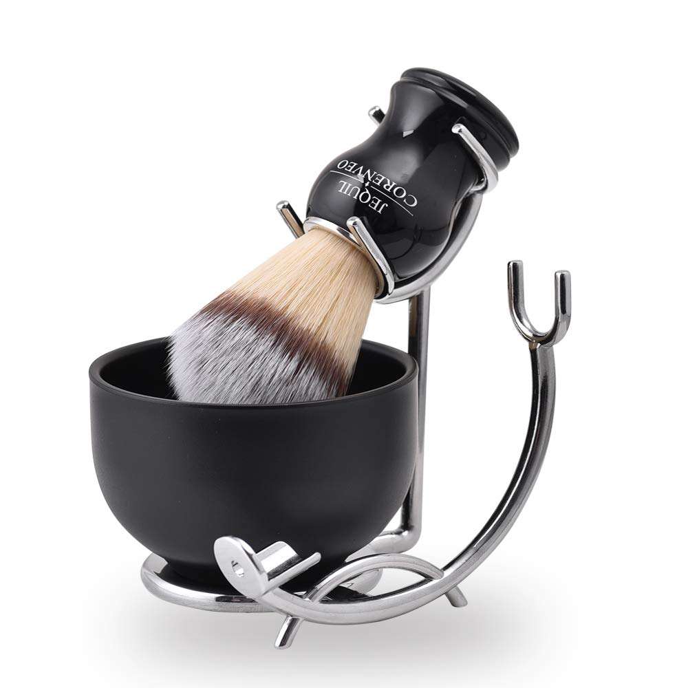 JEQUIL&CORENVEO Deluxe Shaving Kit for Men, 3 in 1 Shaving Set Includes Shaving Brush, Shaving Bowl, Razor & Brush Holder - Image 1