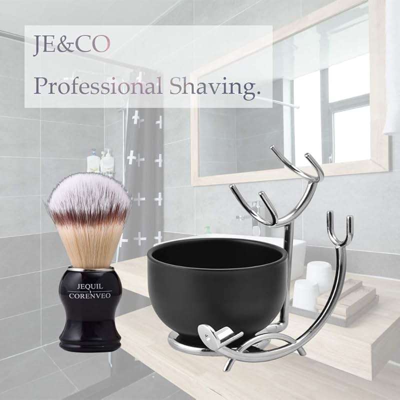 JEQUIL&CORENVEO Deluxe Shaving Kit for Men, 3 in 1 Shaving Set Includes Shaving Brush, Shaving Bowl, Razor & Brush Holder - Image 6