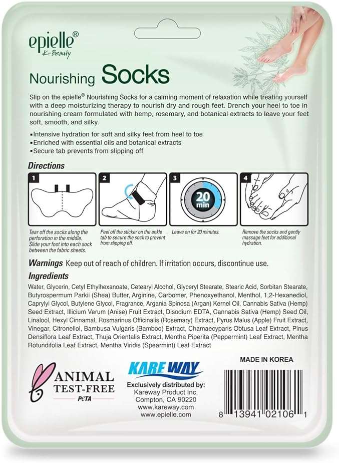 Epielle Nourishing Foot Mask 6 Pairs, Repair and Soften with Hemp & Rosemary Extract, Deep Moisturizing Socks for Dry, Cracked Feet, Self Care Gifts for Women, Spa Kit - Image 2