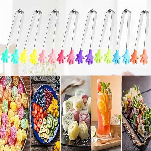 8PCS Silicone Mini Tongs, 5Inch Hand Shape Food Tongs, Colourful Small Kids Tongs for Serving Food, Ice Cube, fruits, Sugar, Barbecue by Sunenlyst (Palm sharp) - Image 5