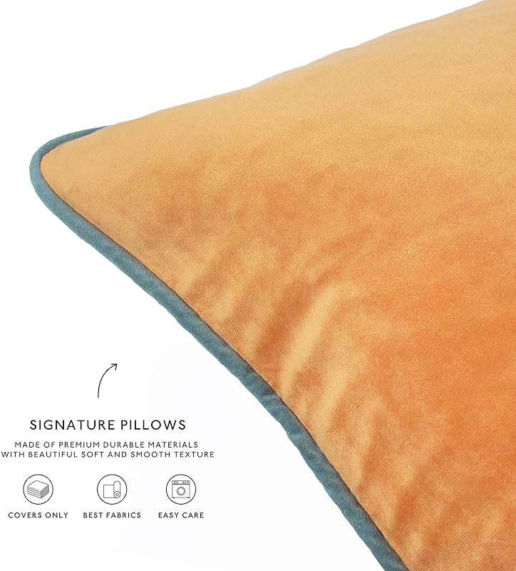 MONDAY MOOSE Decorative Throw Pillow Covers Cushion Cases, Set of 4 Soft Velvet Modern Double-Sided Designs, Mix and Match for Home Decor, Pillow Inserts Not Included (18x18 inch, Orange/Teal) - Image 7