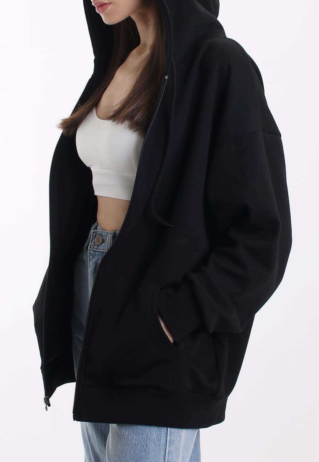 MAJECLO Oversized Women's Zip Up Hoodie Lightweight Soft Baggy Drop Shoulder Sweatshirt Jacket - Image 2