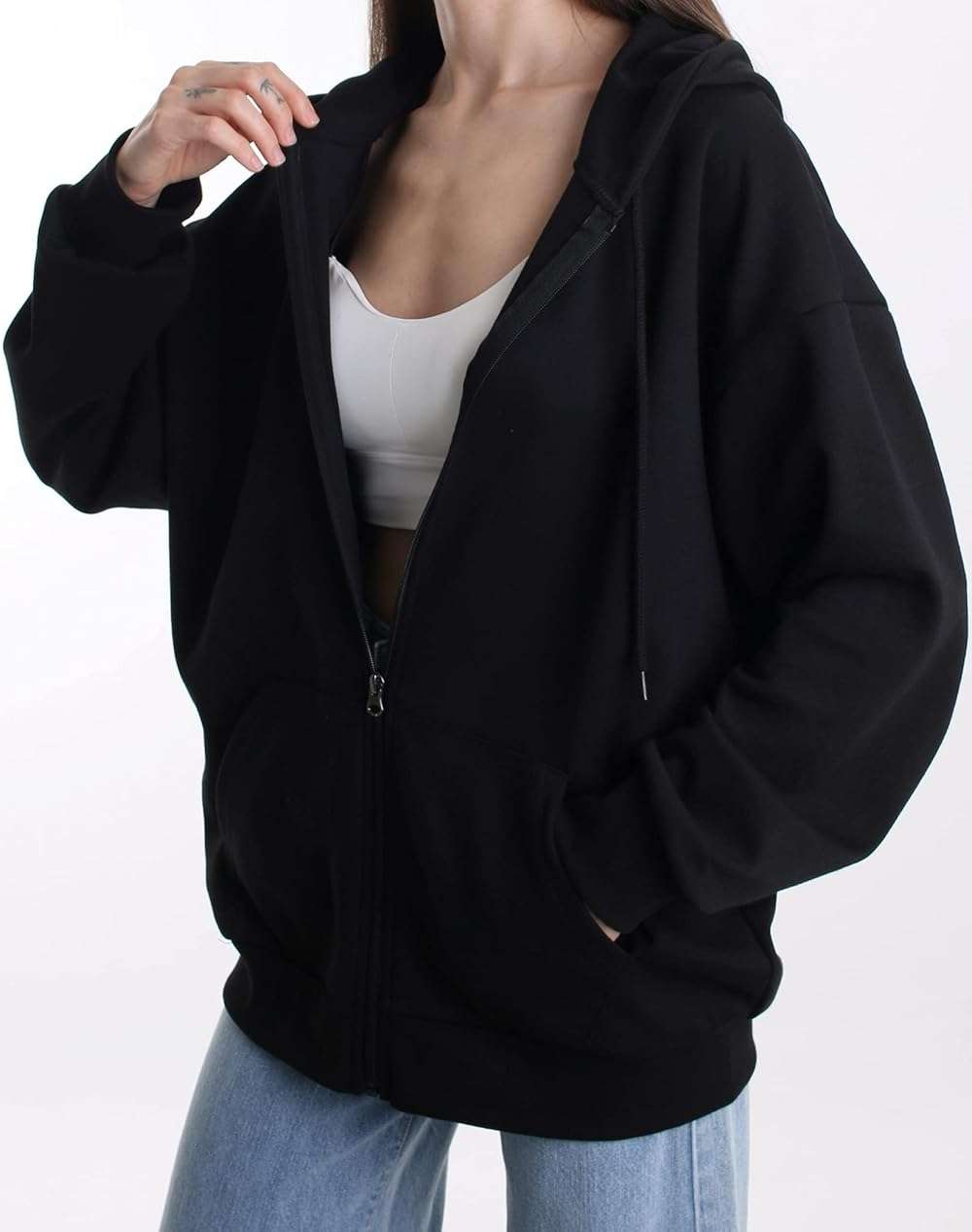 MAJECLO Oversized Women's Zip Up Hoodie Lightweight Soft Baggy Drop Shoulder Sweatshirt Jacket - Image 6
