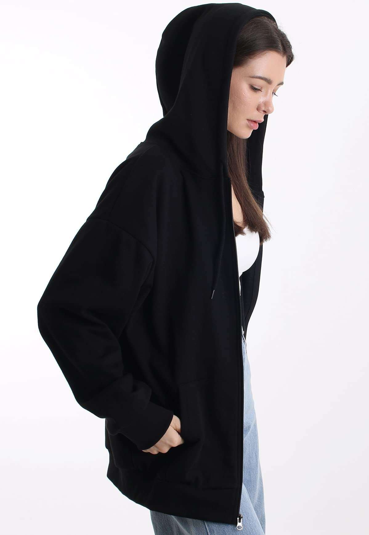 MAJECLO Oversized Women's Zip Up Hoodie Lightweight Soft Baggy Drop Shoulder Sweatshirt Jacket - Image 7