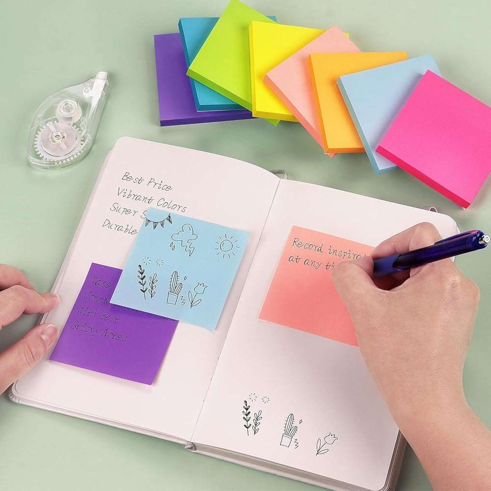 Eastern Wolf 8 Pads Sticky Notes 3x3 Self-Stick Notes 8 Bright Multi Colors Purple Sticky Notes, 85 Sheet/Pad - Image 2