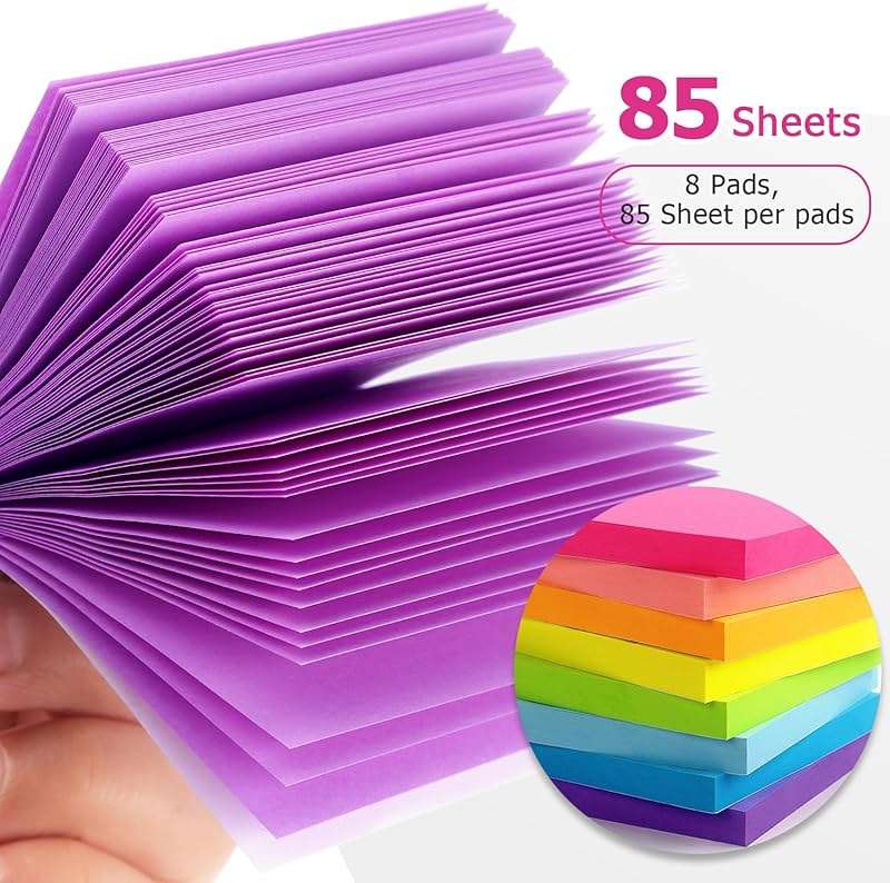 Eastern Wolf 8 Pads Sticky Notes 3x3 Self-Stick Notes 8 Bright Multi Colors Purple Sticky Notes, 85 Sheet/Pad - Image 5