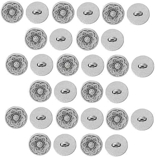 JGFinds Sewing Shank Buttons - 30 Pack, 15mm, Carved Flower Design with Vintage Antique Silver Look, Decorative Blazer, Clothes, Luxury Buttons for Crafts - Image 1