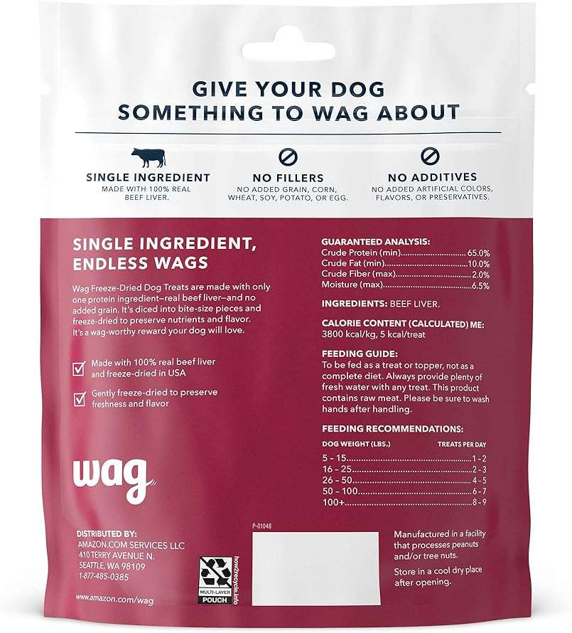Amazon Basics Freeze-Dried Raw Single Ingredient Dog Treats (Previously Wag), Beef Liver, High Protein, Grain-Free, 3.3 Ounce (Pack of 1), Packaging may vary - Image 2
