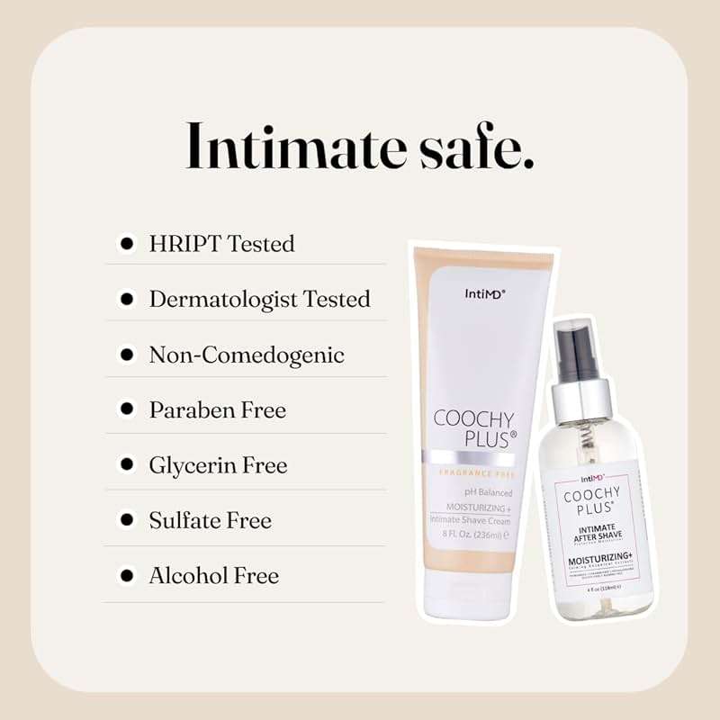 IntiMD Coochy Plus Intimate Shaving Complete Kit - Antioxidant Formula Prevents Razor Burns, Itchiness & Ingrown Hairs - Fragrance Free Shave Cream+After Shave Mist - Image 6