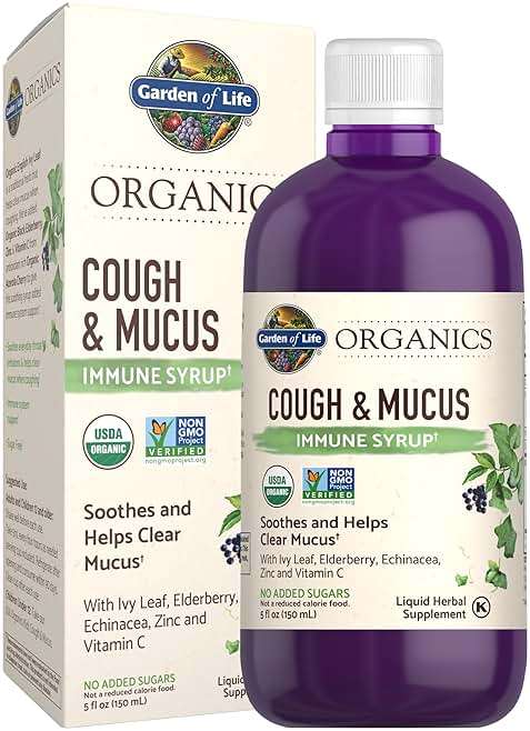 Garden of Life Organics Elderberry Zinc Immune Support for Adults and Kids 12 and Older, Organic Cough & Mucus Immune Syrup with Ivy Leaf, Vitamin C and Echinacea, No Added Sugars, 5 Fl oz - Image 1