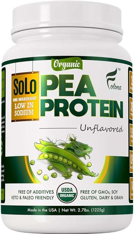 SOLO Organic Pea Protein Isolate, Low in Sodium, Canada Grown Peas, 100% Vegan, Non-GMO, Unflavored Plant Based Protein Powder with BCAA, Keto & Paleo Friendly, Easy to Digest, No Additives (2.7 lbs) - Image 1