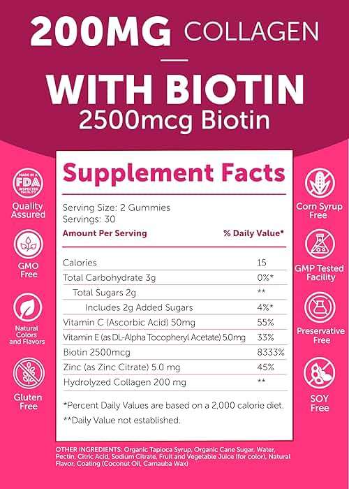 Lunakai USA Made Collagen Peptides Gummies - 200mg Non-GMO Anti-Aging Formula with Biotin, Zinc, Vitamins C & E for Hair, Skin and Nails, 60ct - Image 5