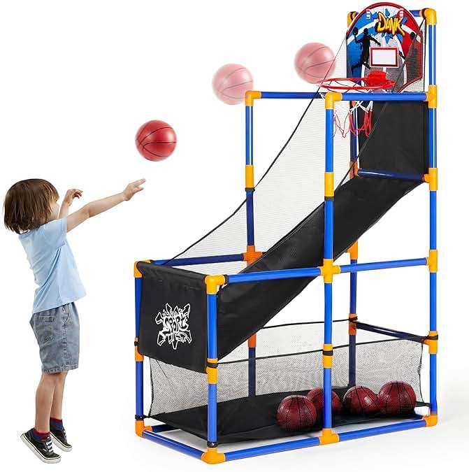 JOYIN Arcade Basketball Game Set with 4 Balls and Hoop for Kids 3+ Years Old Indoor Outdoor Sport Play - Easy Set Up - Air Pump Included - Ideal for Competition - Image 1