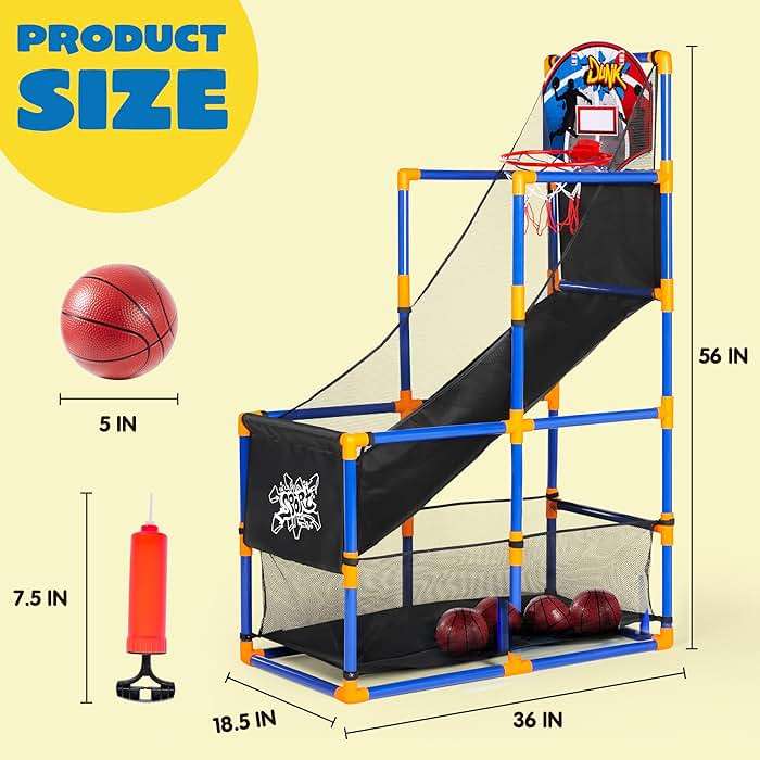 JOYIN Arcade Basketball Game Set with 4 Balls and Hoop for Kids 3+ Years Old Indoor Outdoor Sport Play - Easy Set Up - Air Pump Included - Ideal for Competition - Image 2
