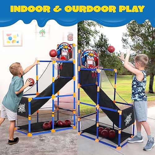 JOYIN Arcade Basketball Game Set with 4 Balls and Hoop for Kids 3+ Years Old Indoor Outdoor Sport Play - Easy Set Up - Air Pump Included - Ideal for Competition - Image 3
