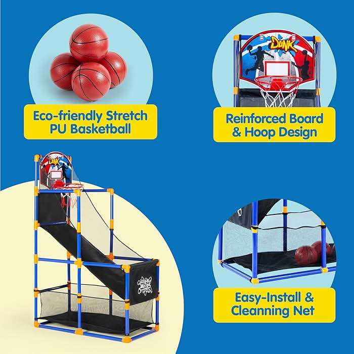 JOYIN Arcade Basketball Game Set with 4 Balls and Hoop for Kids 3+ Years Old Indoor Outdoor Sport Play - Easy Set Up - Air Pump Included - Ideal for Competition - Image 5