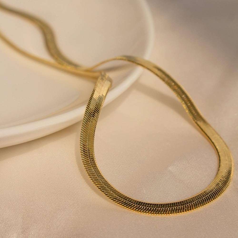 CHESKY Gold Necklace for Women-14K Plated/S925 sterling silver Snake Chain Necklace Dainty Simple Chunky Herringbone Necklace Gold Choker Necklaces Jewelry for Women Mothers Day Gifts for Mom - Image 4