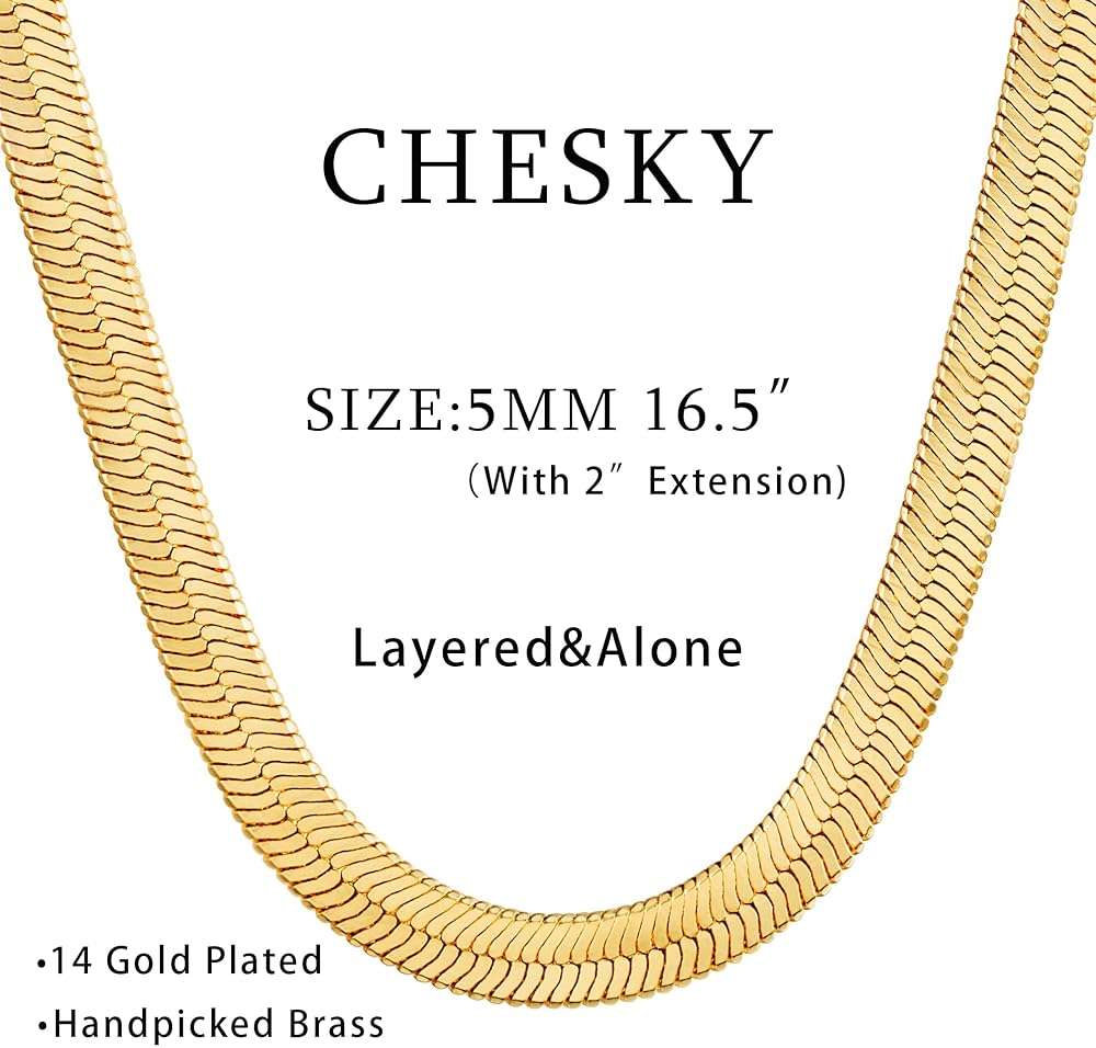CHESKY Gold Necklace for Women-14K Plated/S925 sterling silver Snake Chain Necklace Dainty Simple Chunky Herringbone Necklace Gold Choker Necklaces Jewelry for Women Mothers Day Gifts for Mom - Image 5