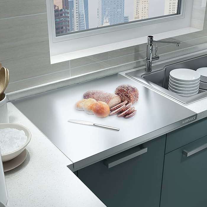 304 Stainless Steel Cutting Board, Large Size 23.62"x19.68" Heavy Duty Cutting Boards for Kitchen, Non-Slip & Low Noise Chopping Board, Pastry Board for Meat&Vegetables, 60x50cm - Image 2