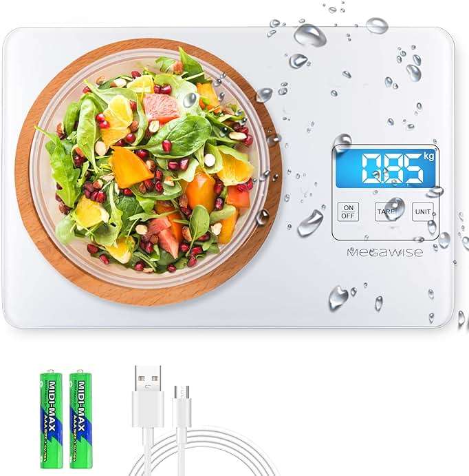 MegaWise Precision Food Scale, 33lb Waterproof Rechargeable Digital Kitchen Scale, 1g/0.04oz Precise Graduation, Weight Grams and Ounces for Cooking Baking, 5 Units Conversion, Tare Function - Image 1