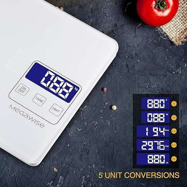 MegaWise Precision Food Scale, 33lb Waterproof Rechargeable Digital Kitchen Scale, 1g/0.04oz Precise Graduation, Weight Grams and Ounces for Cooking Baking, 5 Units Conversion, Tare Function - Image 3