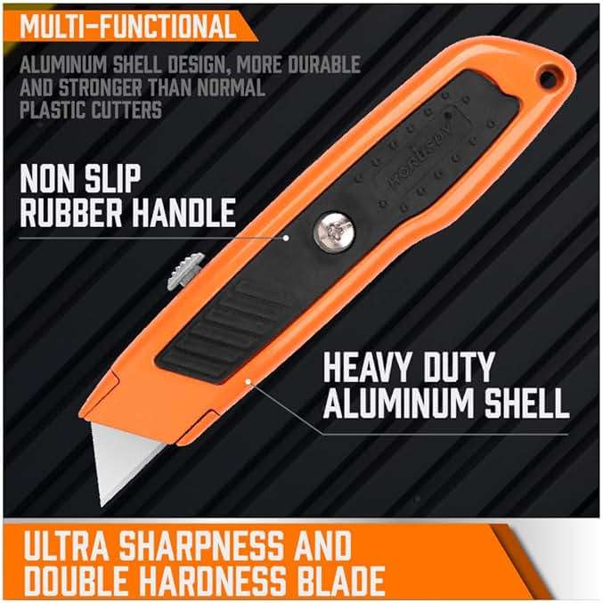 HORUSDY 4-Pack Box Cutter Utility Knife, Heavy Duty Aluminum Shell Retractable Box Cutter for Cardboard, Boxes and Cartons, Extra 10 Blades - Image 6
