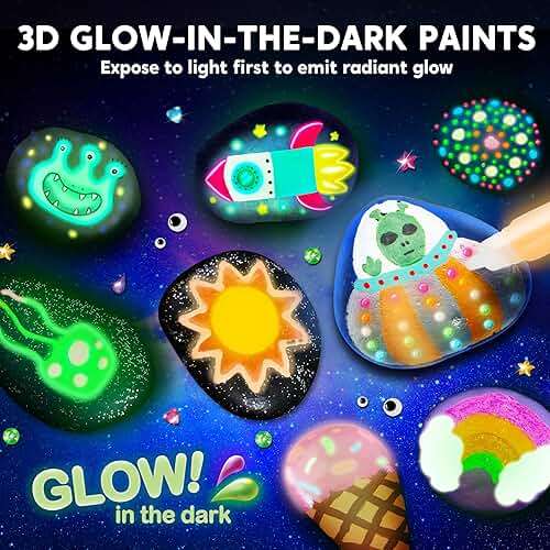 Rock Painting Kit- Glow in The Dark Rock Kit, Arts and Crafts for Kids Ages 6-12, Art Supplies Toy, Kids Craft Paint Kits, Arts & Crafts for Boys Girls Birthday Party Gift Toy - Image 2