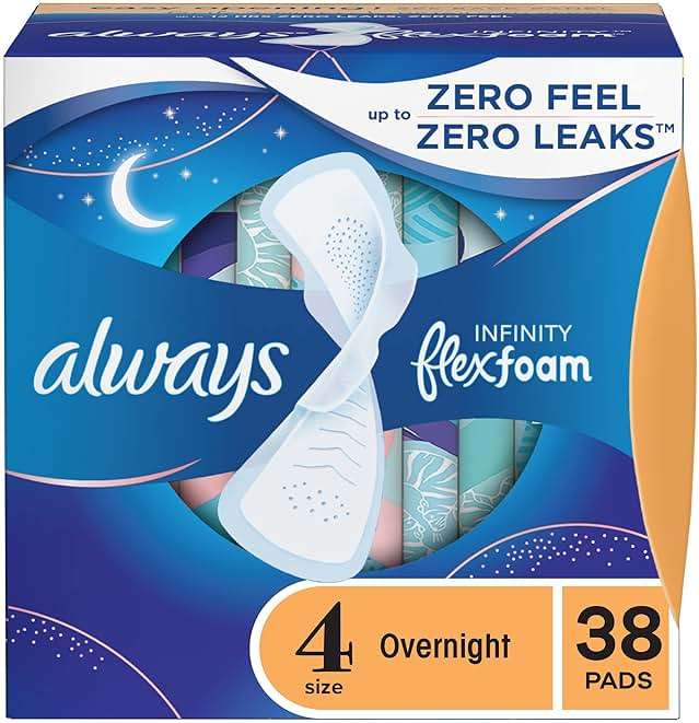 Always Infinity Feminine Pads for Women, Flexfoam Pads with Wings, Size 4, Overnight Absorbency, Unscented, 38 Count - Image 1