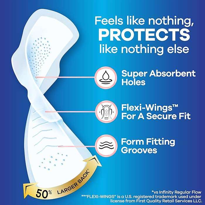 Always Infinity Feminine Pads for Women, Flexfoam Pads with Wings, Size 4, Overnight Absorbency, Unscented, 38 Count - Image 2