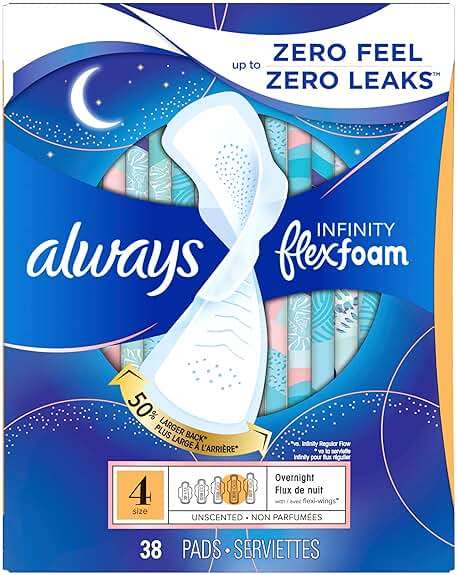 Always Infinity Feminine Pads for Women, Flexfoam Pads with Wings, Size 4, Overnight Absorbency, Unscented, 38 Count - Image 13