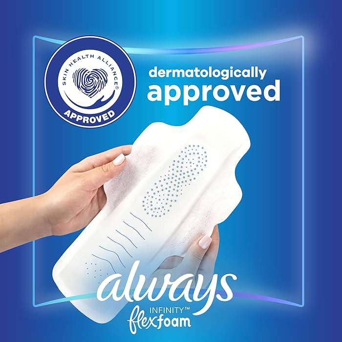 Always Infinity Feminine Pads for Women, Flexfoam Pads with Wings, Size 4, Overnight Absorbency, Unscented, 38 Count - Image 8