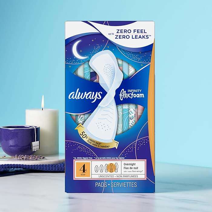 Always Infinity Feminine Pads for Women, Flexfoam Pads with Wings, Size 4, Overnight Absorbency, Unscented, 38 Count - Image 9