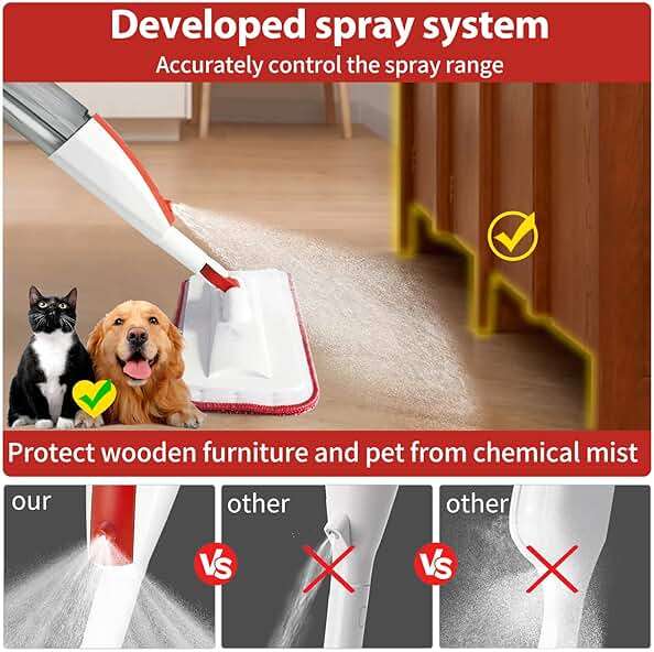 Wet Spray Mop for Floor Cleaning with 14 oz Bottle & 2 Microfiber Pads | Refillable bottle, washable pads, dry/wet use for home or commercial cleaning on hardwood, laminate, wood & ceramic floors - Image 3