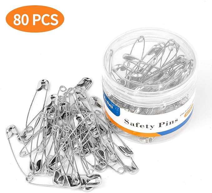 A+DAY Large Safety Pins 2.2 Inch (56mm), Size 4, 80-Count, Nickel Finish - Image 4