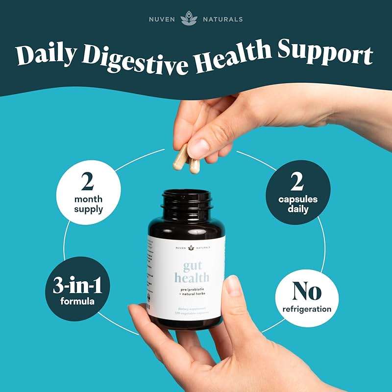 Nuven Naturals All-in-One Gut Health w/Probiotics, Prebiotics, Digestion-Supporting Herbs, and Adaptogens - Leaky Gut Repair Formula to Support Gut Lining, Aid in Digestion, and Promote Good Bacteria - Image 6