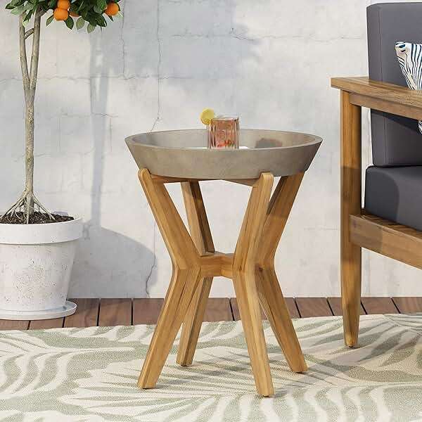 Christopher Knight Home Oprah Outdoor Side Table, Teak and Light Gray - Image 2