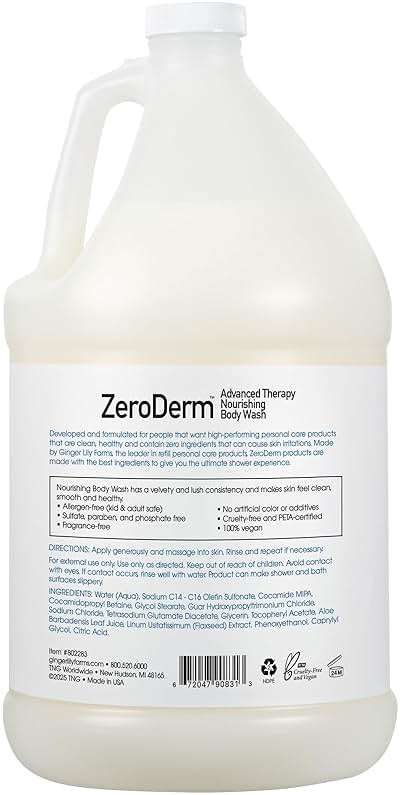 Ginger Lily Farms Botanicals ZeroDerm Advanced Therapy Nourishing Body Wash, 100% Vegan & Cruelty-Free, Fragrance Free, 1 Gallon (128 Fl. Oz.) Refill - Image 2